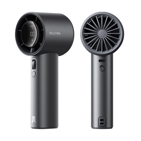 JISULIFE Portable Handheld Fan, Aluminum Body Personal Fan, 100-Speed Adjustable, 5000mAh Long-Lasting Battery, LED Display, Premium Cooling Fan for Travel, Office, Outdoor (Grey)