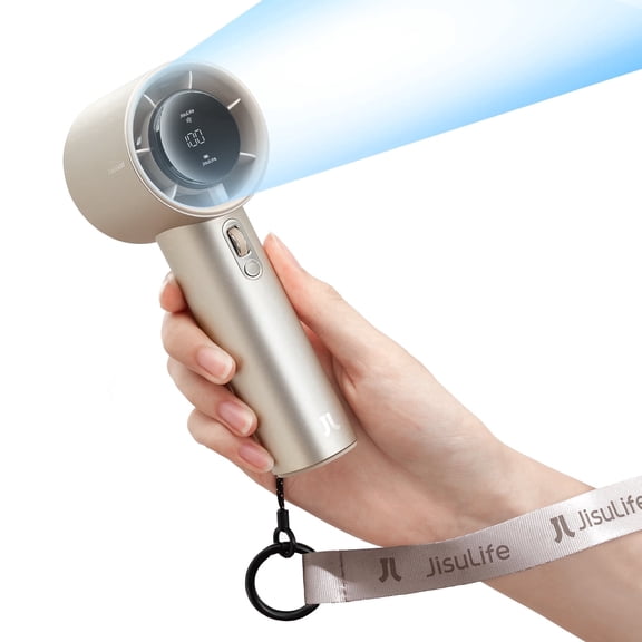 JISULIFE 2026 Portable Fan Pro1S, 40Hrs Max Cooling Personal Handheld Fan with LED Display,Metal Shell,9700RPM Powerful,5001mAh battery,Travel Essentials Gifts for Women, Men-Silver