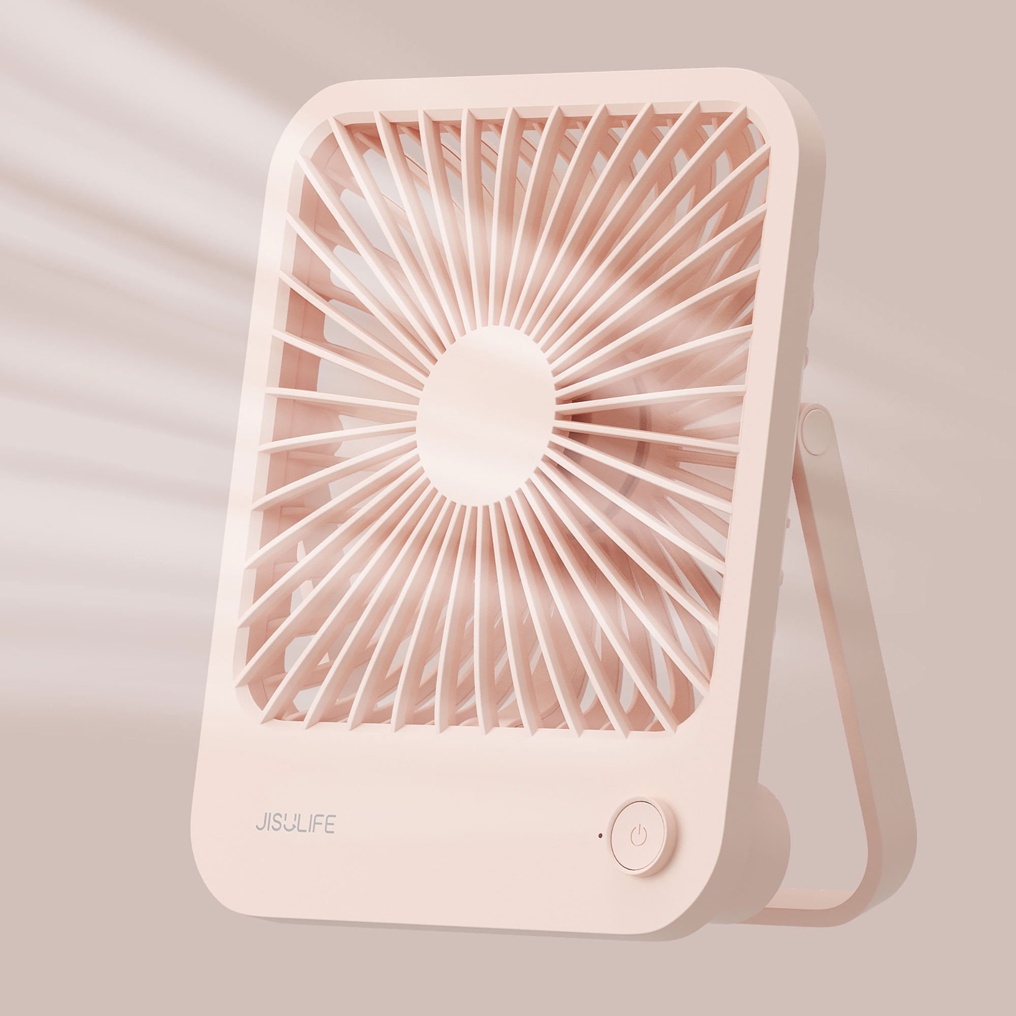 JISULIFE Desk Fan Battery Rechargable Fan，4500mAh 180°Foldable Portable Personal Fan, 4 Speeds Adjustable Long Battery-life for Home Office Travel Outdoor-Pink