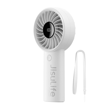 JISULIFE Handheld Fan - 5-Speed LED Display & 5000mAh Battery, USB-C Rechargeable with Lanyard, Compact Cooling for Travel/Beach/Makeup