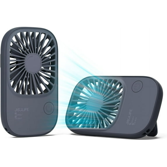 JISULIFE Mini Handheld Fan with Stand, Portable USB Rechargeable, 3 Speeds, Compact Design for Office, Outdoor Travel