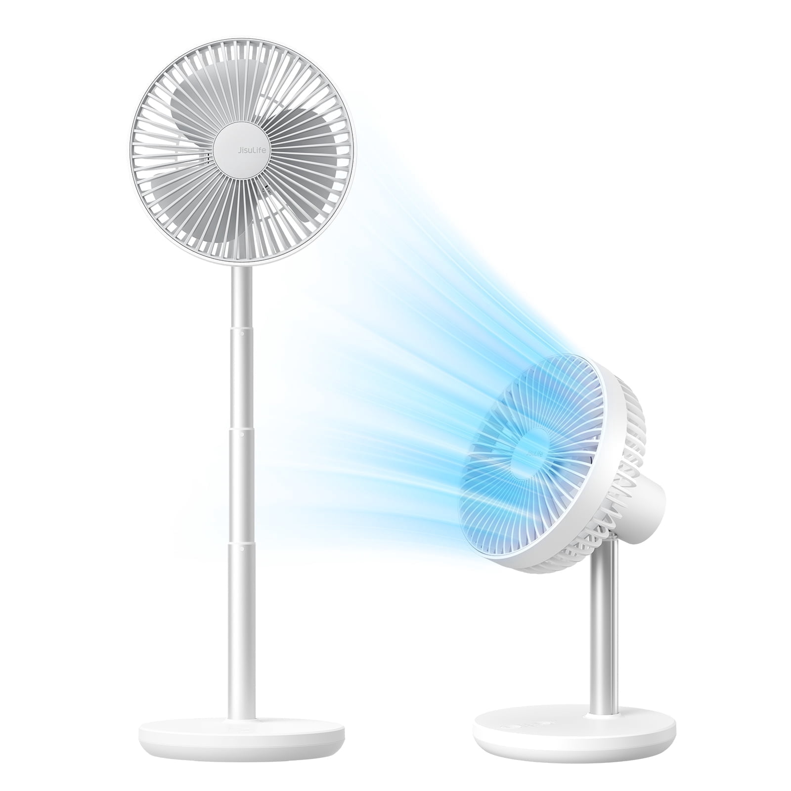 JISULIFE Oscillating Desk Fan, 8000mAh Rechargeable with 4-Speed, retractable Design, Quiet Portable Fan for Home/Office，gift for girls/mom-White