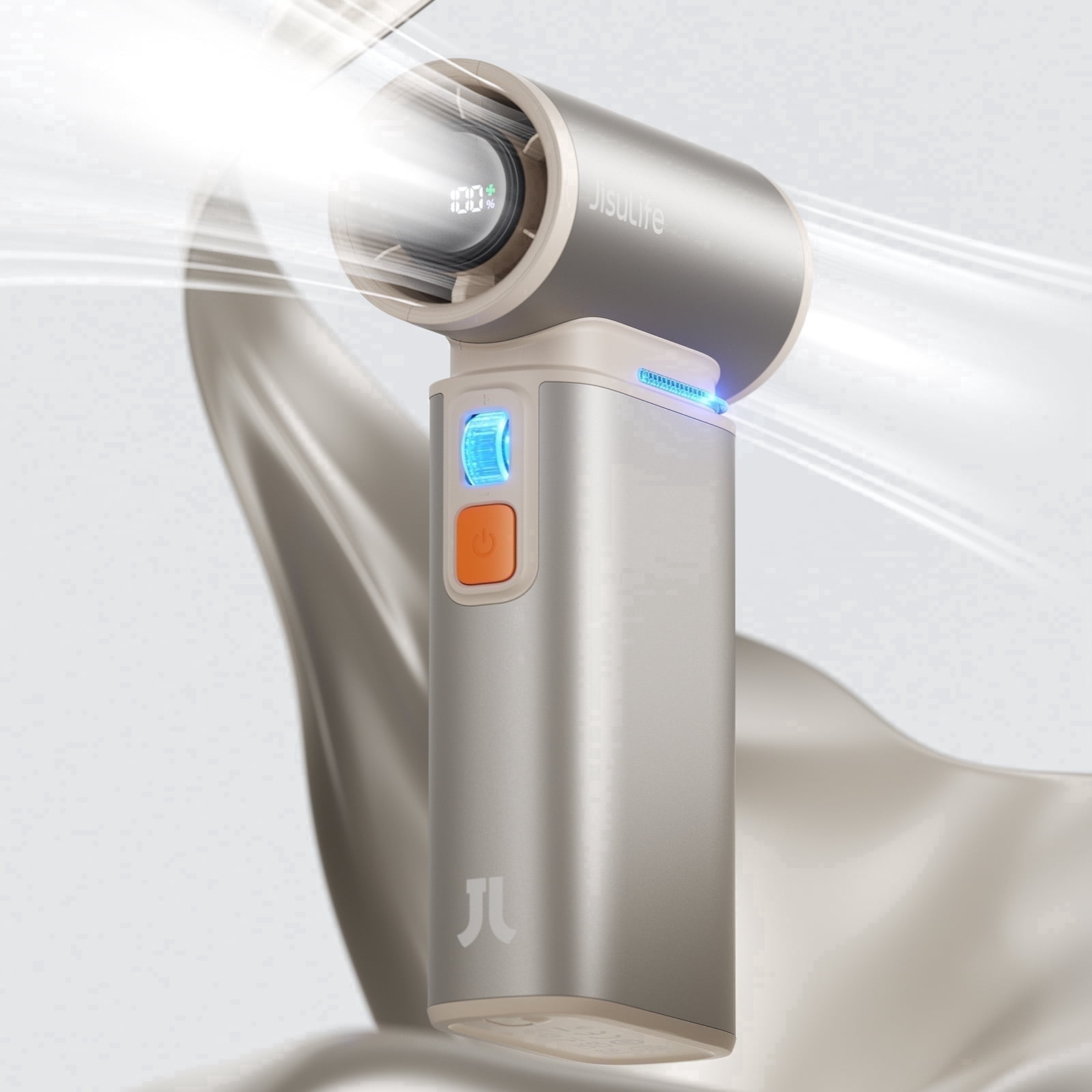 JISULIFE Portable Turbo Fan - 100-Speed Adjustable, 9000mAh Rechargeable, LED Display, Metal Shell with Accessories