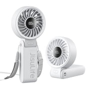 JISULIFE Portable Handheld Fan, 5000mAh Mini Desk Fan 19.5H Max Cooling Time, 5-Speed, LED Display, Neck Fan for Travel Concerts, Christmas Gifts for Women- Grey