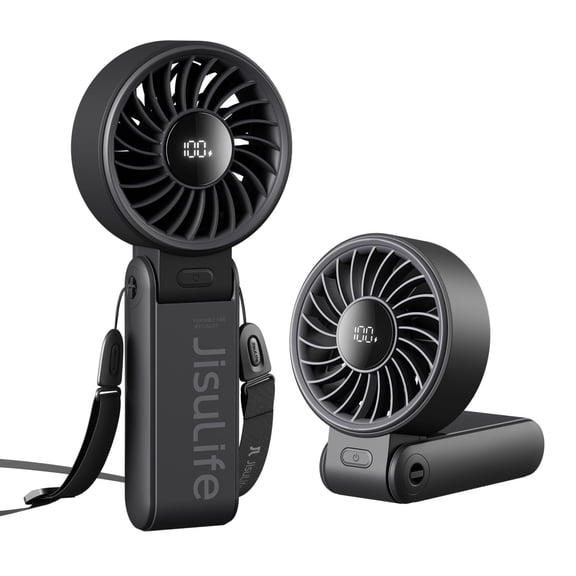 JISULIFE Portable Handheld Fan, 3600mAh Mini Desk Fan 13H Max Cooling Time, 5-Speed, LED Display, Neck Fan for Travel Concerts, Christmas Gifts for Women- Black