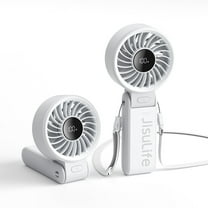 JISULIFE Versatile Portable Fan with LED Display, 3600mAh USB Rechargeable Battery, 5-Speed, Lanyard Included-Grey