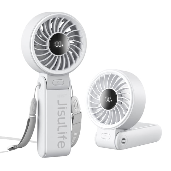 JISULIFE Portable Fan 3.3 In, 3600mAh Mini Desk Fan 13H Max Cooling Time, 5-Speed LED Display for summer/travel-Grey