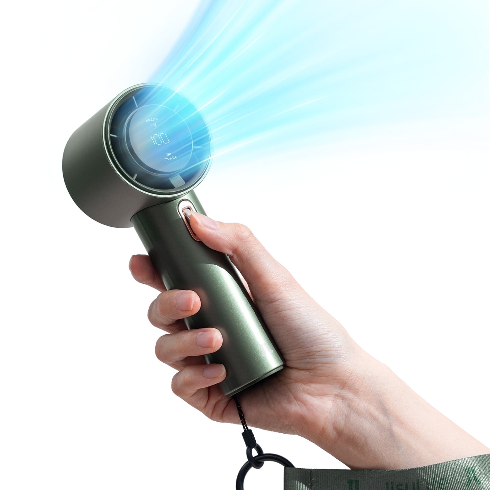 JISULIFE Portable Handheld Fan, Turbo Power High Speed Air [12Hrs Cooling], 100 Speeds, 3600mAh USB Rechargeable Mini Personal Fan, Digital Display, Gift for Travel/Outdoor -Green