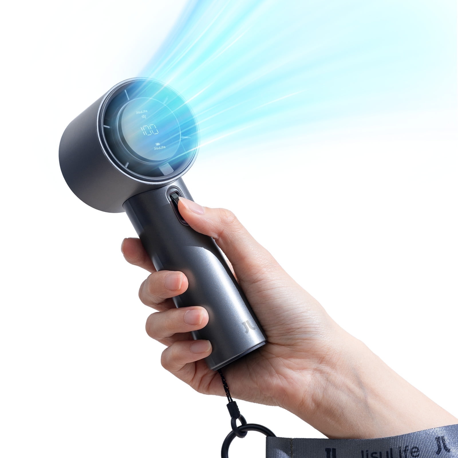 JISULIFE Portable Handheld Fan, Turbo Power High Speed Air [12Hrs Cooling], 100 Speeds, 3600mAh USB Rechargeable Mini Personal Fan, Digital Display, Gift for Travel/Outdoor -Blue
