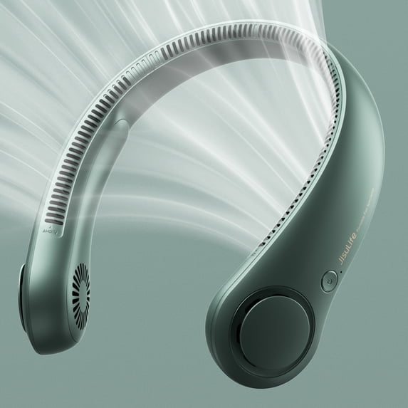 JISULIFE Portable Neck Fan, Rechargeable Wearable Fan, Bladeless Hands-Free Cooling, Quiet 25dB, 5 Speeds, 16H Battery Life, Essential for Indoor/Outdoor, Gift for Women, Men - Green