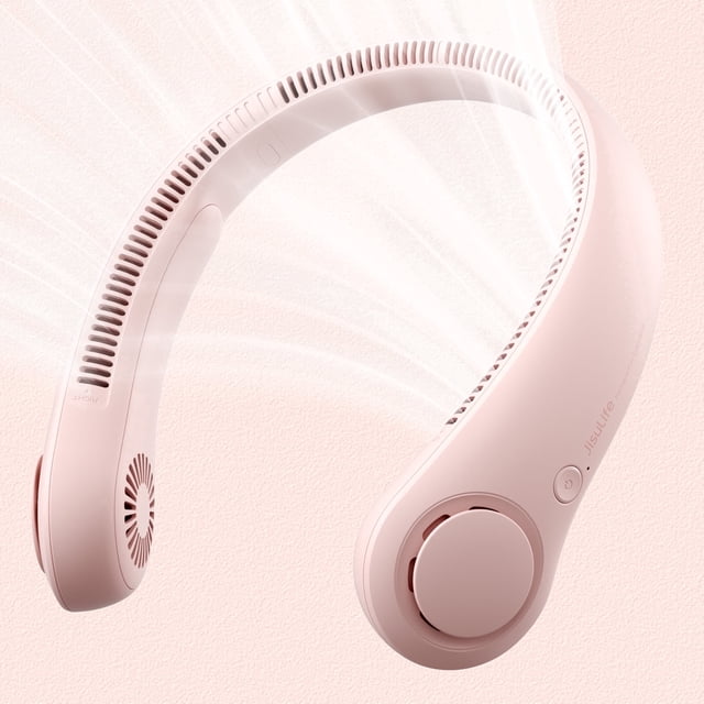 JISULIFE Portable Neck Fan, Wearable Fan, Bladeless Fan Hands-Free Cooling, Quiet 25dB, 5 Speeds, 16H Battery Life, Ideal for Indoor/Outdoor, Gift for Women, Men - Pink