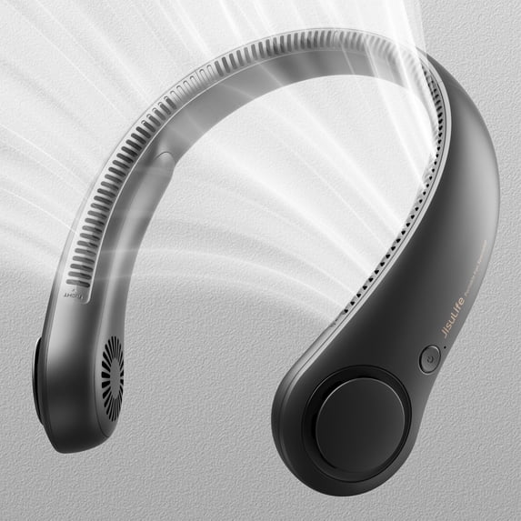 JISULIFE Portable Neck Fan, Rechargeable Wearable Fan, Bladeless Hands-Free Cooling, Quiet 25dB, 5 Speeds, 16H Battery Life, Essential for Indoor/Outdoor, Gift for Women, Men-Black