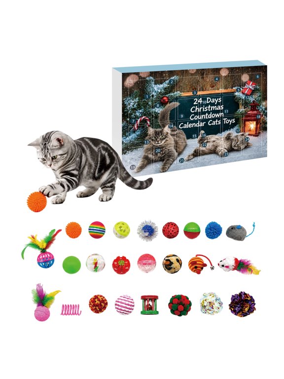 Christmas Cat Advent Calendar 2026,24 Days Countdown Gift Box with Assorted Interactive Kitten Toys for Indoor Pets Fun Holiday Play Time