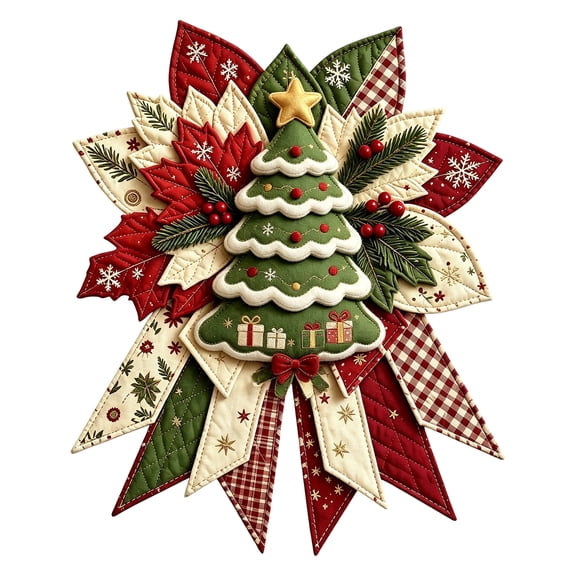 JISZGR Quilted Christmas Door Decor DIY Sewing Kit,Precut Assorted Fabric Patches,Poinsettia Style Hanging Ornament for Front Door,Porch and Indoor Holiday Seasonal Displays