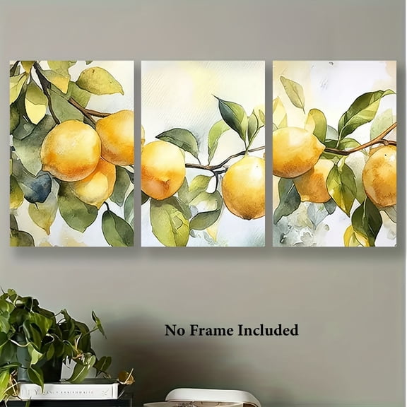 [JIT] 3pcs, canvas painting - frameless poster, Lemon branch artPosters and printed materials, home decor, background decoration, party gifts, holiday gifts, exquisite gifts, suitable for room decor