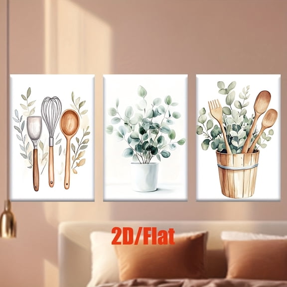 [JIT]3pcs/set, 2D Flat canvas paintings-frameless, Kitchen utensils combination, Artist's drawing, living room, office, library, Bedroom, School, cafe, abstract art, home decoration, perfect birthda