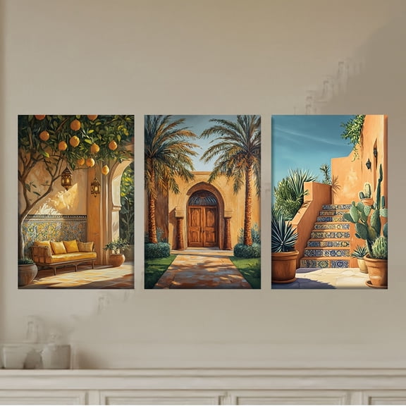 [JIT]3pcs/set, Canvas painting--Unframed, Luxury Marrakech with Moroccan Landscape Art, Posters and prints, living room, office, library, bar, cafe, abstract art, perfect birthday, holiday gift, Eas