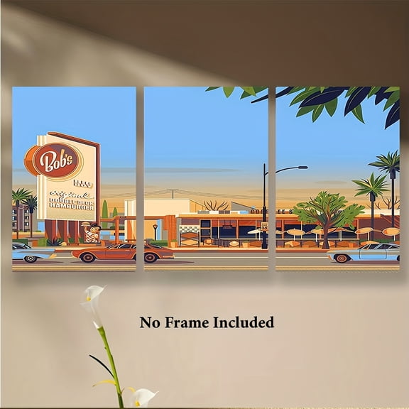 [JIT] Poster and printed materials, 3pcs, Canvas painting--unframeless, Retro - style burger joint, Decorative paintings for Home, Office, Cafa, Bar, Classroom, Dormitory, Wall decoration posters fo