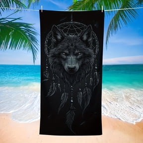 JIT black mighty wolf pattern microfiber beach towel bath towel one piece