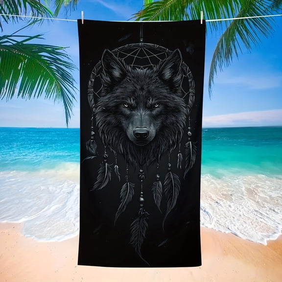 JIT black mighty wolf pattern microfiber beach towel bath towel one piece