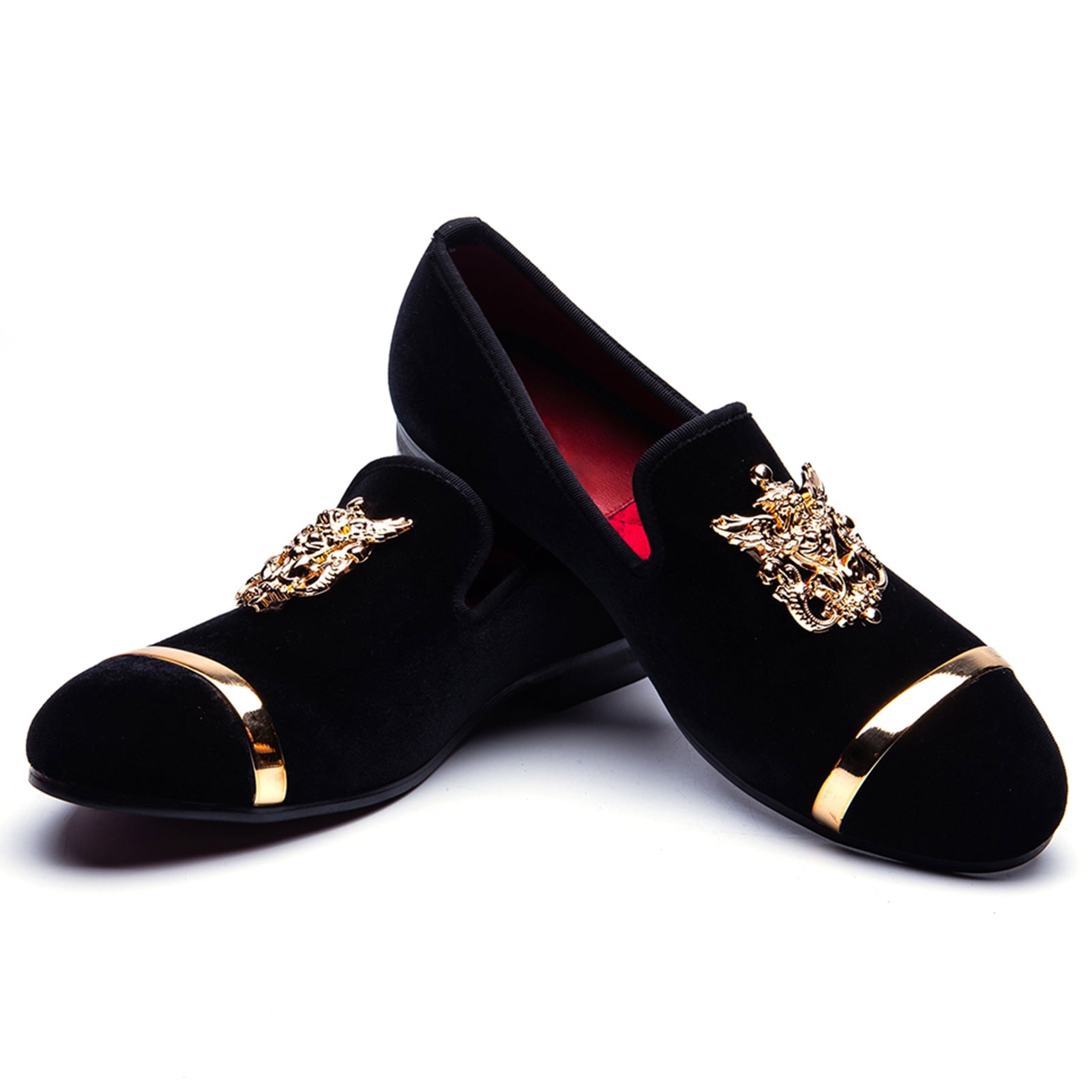 JITAI Black Gold Geometric Loafers Men\'s Size 10 Formal Dress Slip-On Shoes Amazon.com | JITAI Mens Velvet Loafers Dress Shoes Loafers  main image 3