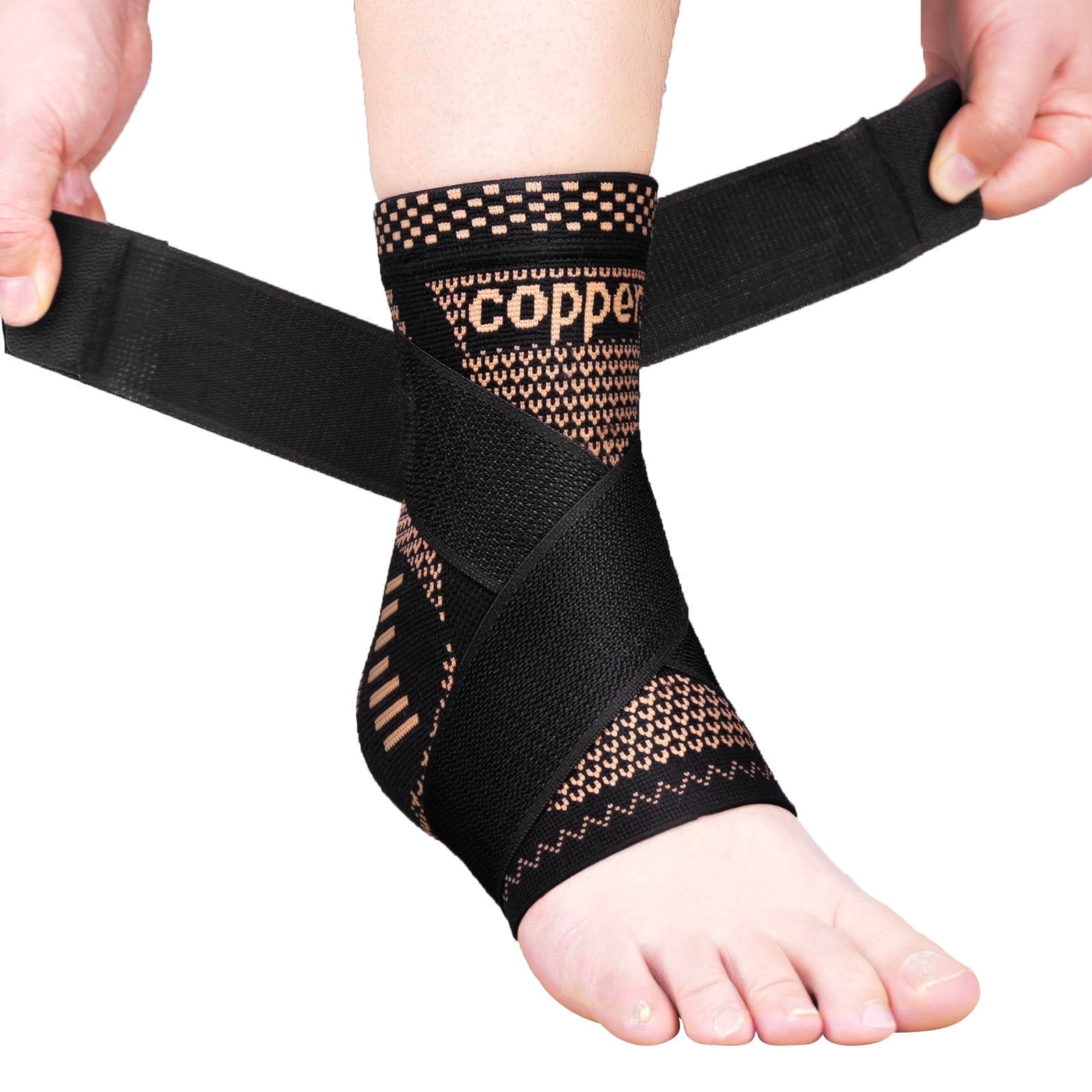 JIUFENTIAN Copper Ankle Brace Ankle Wraps for Sprain Compression Heel Sleeve for Achilles Tendonitis Support 1 Pack-L
