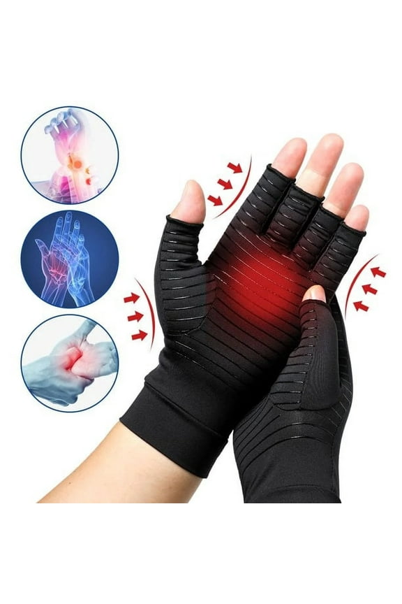 Copper Arthritis Gloves,Compression Gloves for Women Men Joint Pain Hand Brace Support(l)