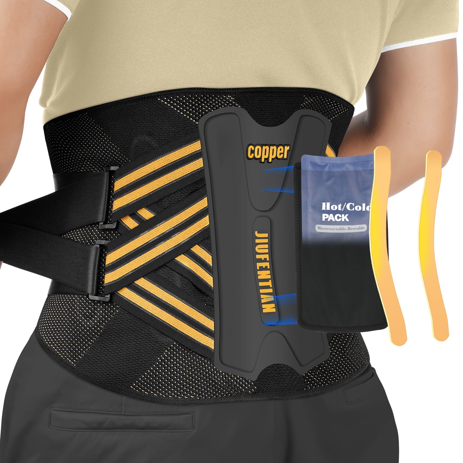 JIUFENTIAN Copper Back Brace for Women & Men with Support System-Back Brace for Lower Back Pain Relief, Herniated Disc-Back Support Belt for Lifting, Sitting, Working, Muscle Strain & Recovery-2XL