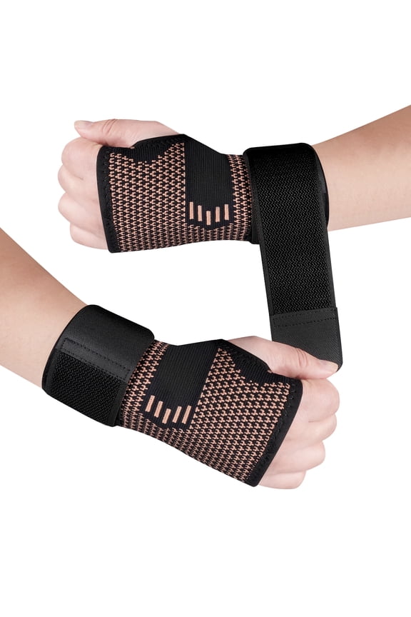 Copper Wrist Brace Hand Wrist Support Brace Compression Wrist Wraps Guard for Carpal Tunnel Relief, Sprain, Injuries-L