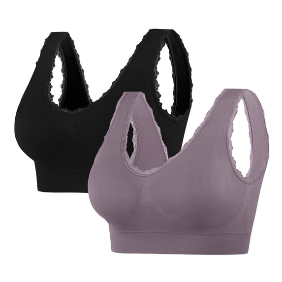 JIUKE 2PC Bras for Women Comfort Seamless Wireless Sleep Bras Stretchy Sports Bra Padded Full Coverage Yoga Bra Size L