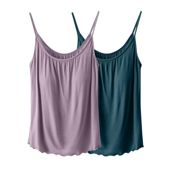 JIUKE 2PC Camisole Tops for Women Causal Spaghetti Strap Solid Color Tank Tops Built in Bra Summer Tops