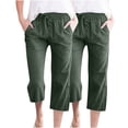 thumbnail image 1 of JIUKE 2PC Capri Pants for Women Casual Loose Comfy Cotton Linen Pants Lightweight Cropped Lounge Trousers with Pockets, 1 of 5