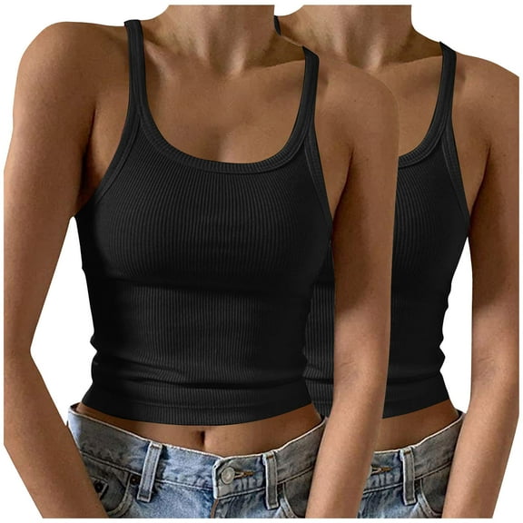 JIUKE 2PC Going out Tops for Women Ribbed Knit Basic Sleeveless Shirts Scoop Neck Summer Casual Slim Fitted Tank Tops