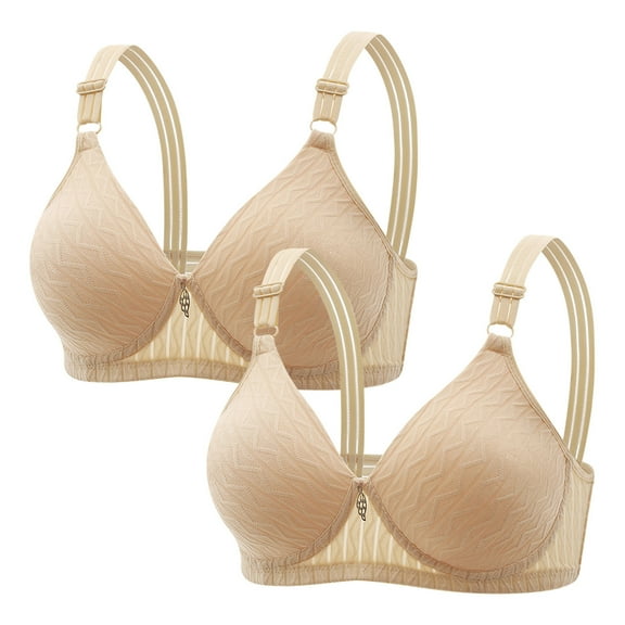 JIUKE 2PCS Wireless Bra for Women Push up Comfy Seamless Bralettes Soft Full Coverage Everyday Bra Beige M