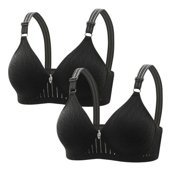 JIUKE 2PCS Wireless Bra for Women Push up Comfy Seamless Bralettes Soft Full Coverage Everyday Bra Black L