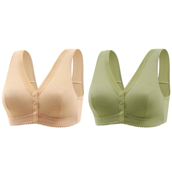 JIUKE 2pc Plus Size Front Closure Bras for Women Wireless Sleep Bras Seniors Comfortable Push up Bras