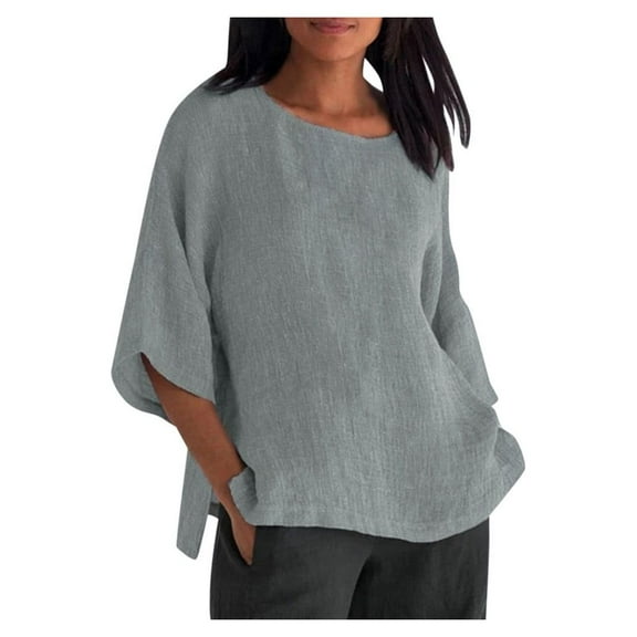 JIUKE 3/4 Sleeve Shirts for Women V Neck Casual Loose Fitted T-Shirts Solid Color Comfy Plain Tops