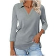 thumbnail image 1 of JIUKE 3/4 Sleeve Shirts for Women V Neck Lapel Colored Basic Tees Color Solid Casual Loose Comfy Tunic Tops Size XXL, 1 of 4