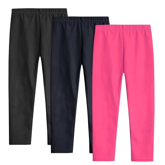 JIUKE 3 Pack Girls Leggings Toddler High Waisted Solid Color Stretchy Soft Basic Bottoms Thin Spring Fall Clothes