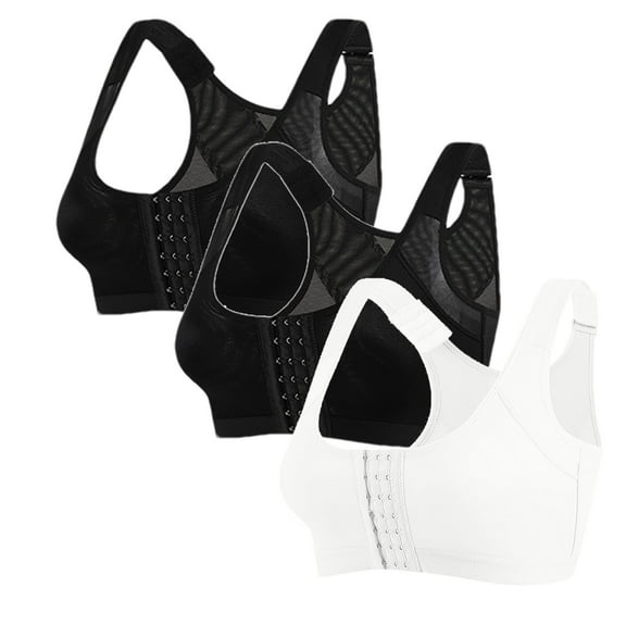 JIUKE 3 Pack Sports Bras for Women Front Closure High Support Seamless Full Coverage Push up Workout Yoga Bras