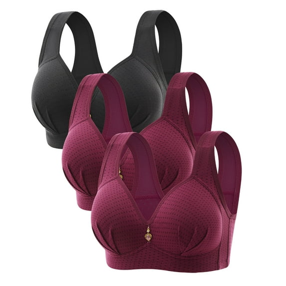 JIUKE 3PC Plus Size Bras for Women No Underwire Push up Comfort Bra Solid Color Everyday Sleep Bralettes