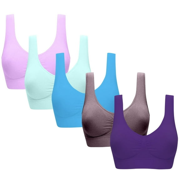JIUKE 5PC Sport Bras for Women No Underwire Everyday Bras Wireless Comfortable Stretchy Sleepwear Bras Size M