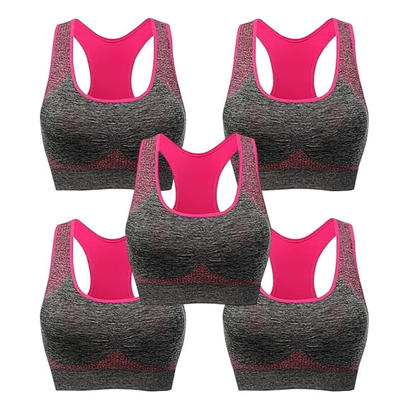 JIUKE 5PC Sport Bras for Women Racerback Seamless High Support Workout Bras Slim Fitted Gym Running Yoga Bras Size L