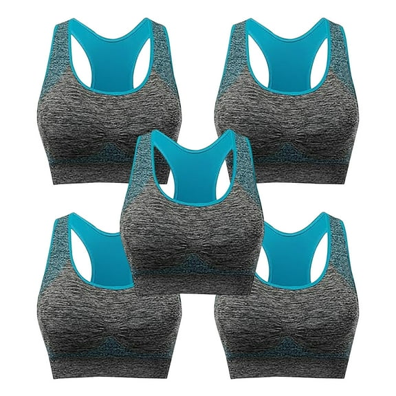 JIUKE 5PC Sport Bras for Women Racerback Seamless High Support Workout Bras Slim Fitted Gym Running Yoga Bras Size M