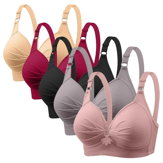 JIUKE 5pc Plus Size Bras for Women Wireless Full Coverage Everyday Bras Comfy Seamless Cute Sleep Push up Bras