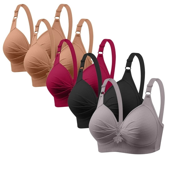 JIUKE 5pc Plus Size Bras for Women Wireless Full Coverage Everyday Bras Comfy Seamless Cute Sleep Push up Bras