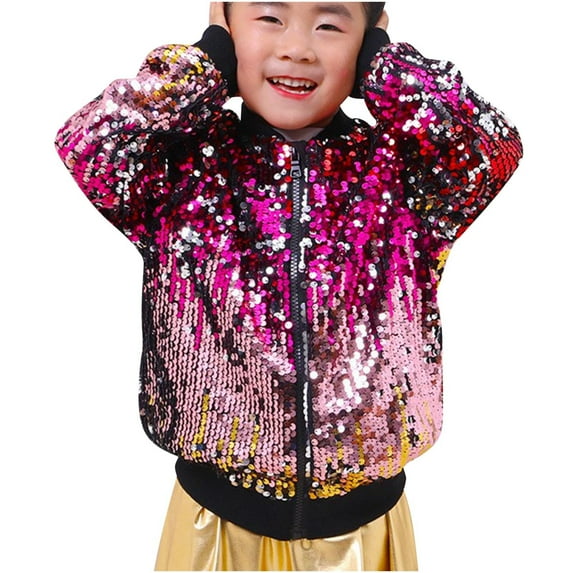 JIUKE Baby Jackets Girls Boys Sequin Zipper Coat Long Sleeve Sparkly Shirts Toddler Spring Summer Casual Blouses