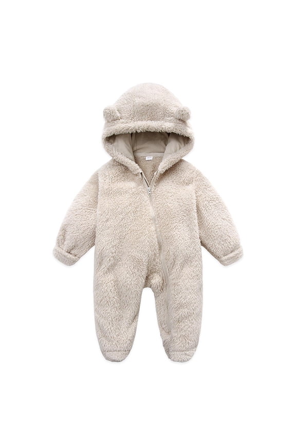 Baby Winter Clothes Fuzzy Fleece Romper Hooded Bodysuit Jumpsuit Zipped Unisex Infant Onesie