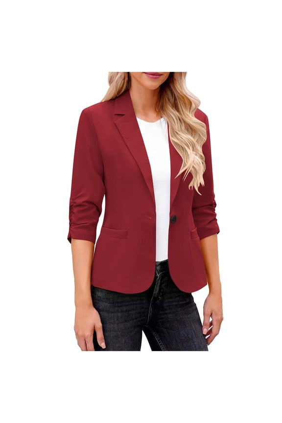 Blazers for Women Dressy 3/4 Sleeve Suit Jackets Solid Color Business Casual Workwear Outfits