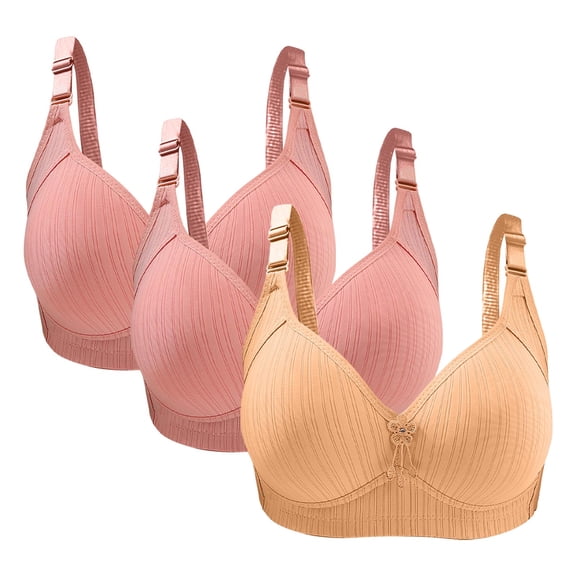 JIUKE Bras for Women No Underwire Push up Bra Solid Color Seamless Comfy Sleep Bras 3 Pack Beige 44/100